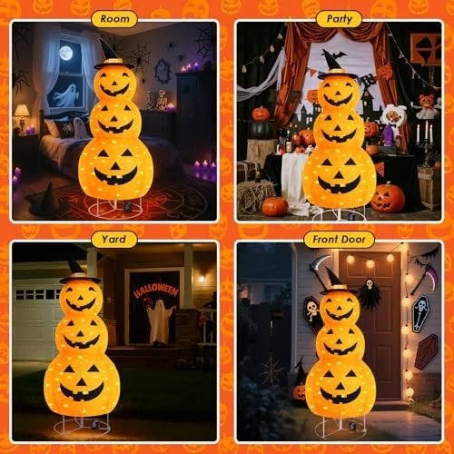 Stacked Pumpkin Outdoor Decoration with LED Lights