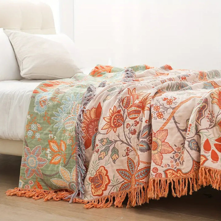 Boho Patterned Throw Blanket – Soft Woven Fringe Sofa & Bed Cover