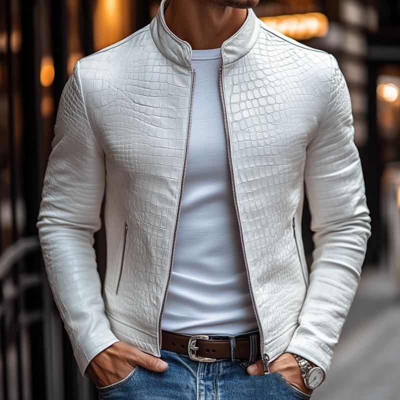 Brighton Textured Stand Collar Leather Jacket