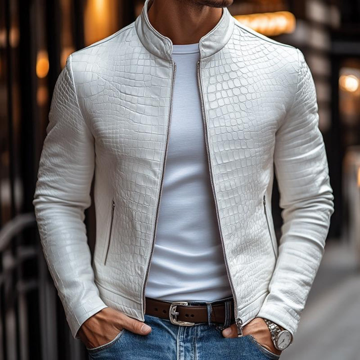 Brighton Textured Stand Collar Leather Jacket
