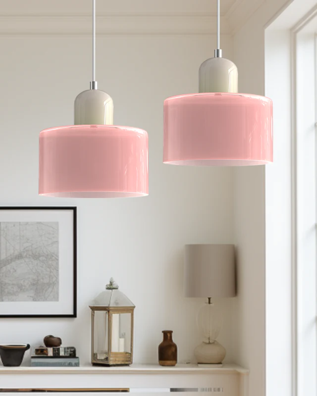 Glass Pendant Ceiling Light – Gloss Finish, Retro Dome Design