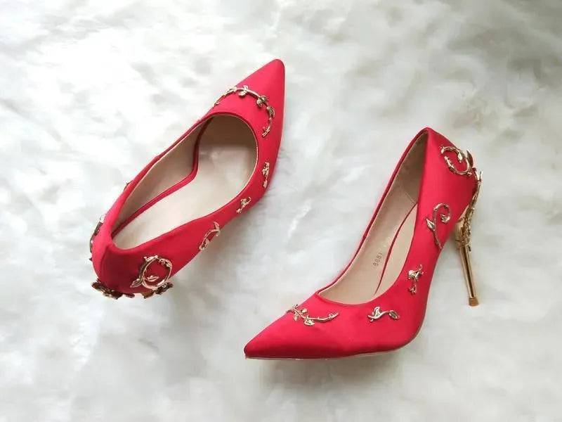 Embellished Floral Metal Stiletto High Heels
