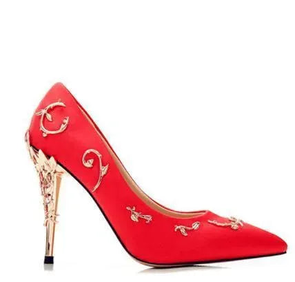 Embellished Floral Metal Stiletto High Heels