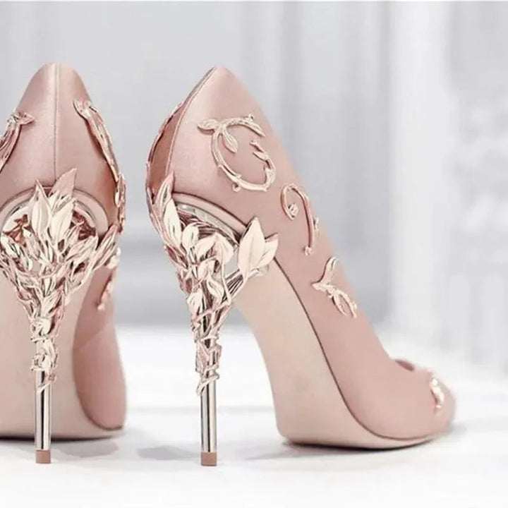 Embellished Floral Metal Stiletto High Heels