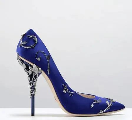 Embellished Floral Metal Stiletto High Heels
