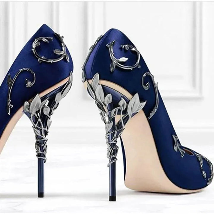 Embellished Floral Metal Stiletto High Heels