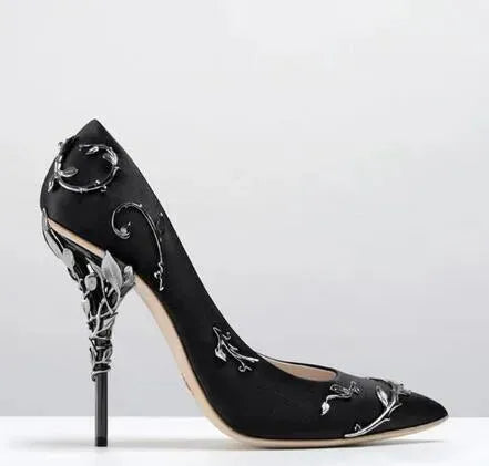 Embellished Floral Metal Stiletto High Heels