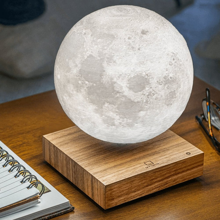 Floating Moon Lamp – Levitating 3D Printed Light with Wooden Base