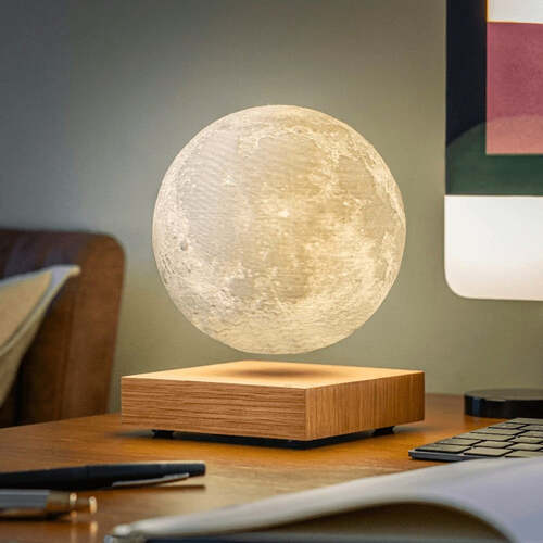 Floating Moon Lamp – Levitating 3D Printed Light with Wooden Base