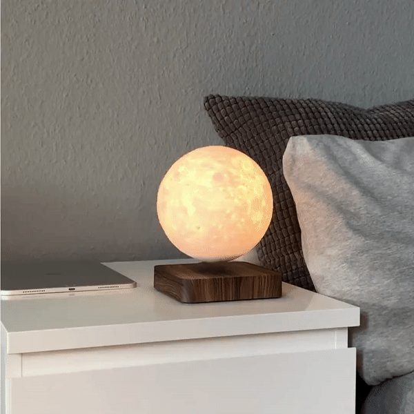 Floating Moon Lamp – Levitating 3D Printed Light with Wooden Base