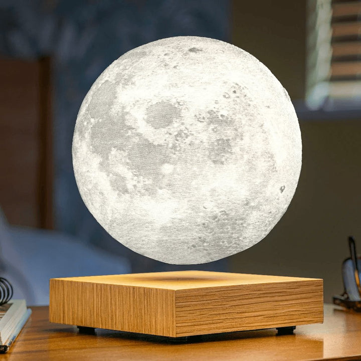 Floating Moon Lamp – Levitating 3D Printed Light with Wooden Base