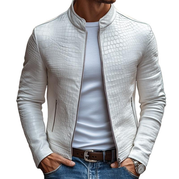 Brighton Textured Stand Collar Leather Jacket