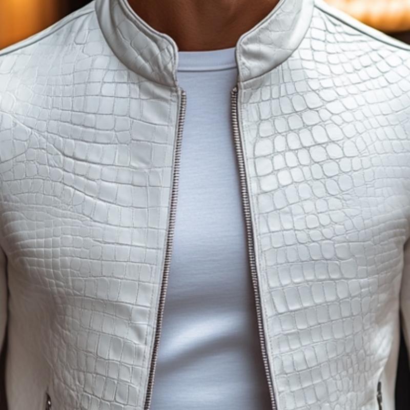 Brighton Textured Stand Collar Leather Jacket
