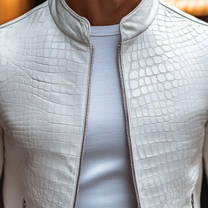 Brighton Textured Stand Collar Leather Jacket