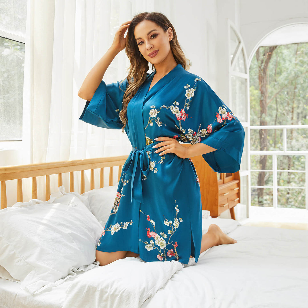 The Amara Printed Silk Kimono Robe