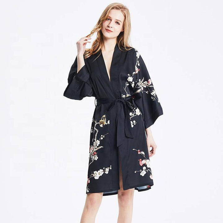 The Amara Printed Silk Kimono Robe