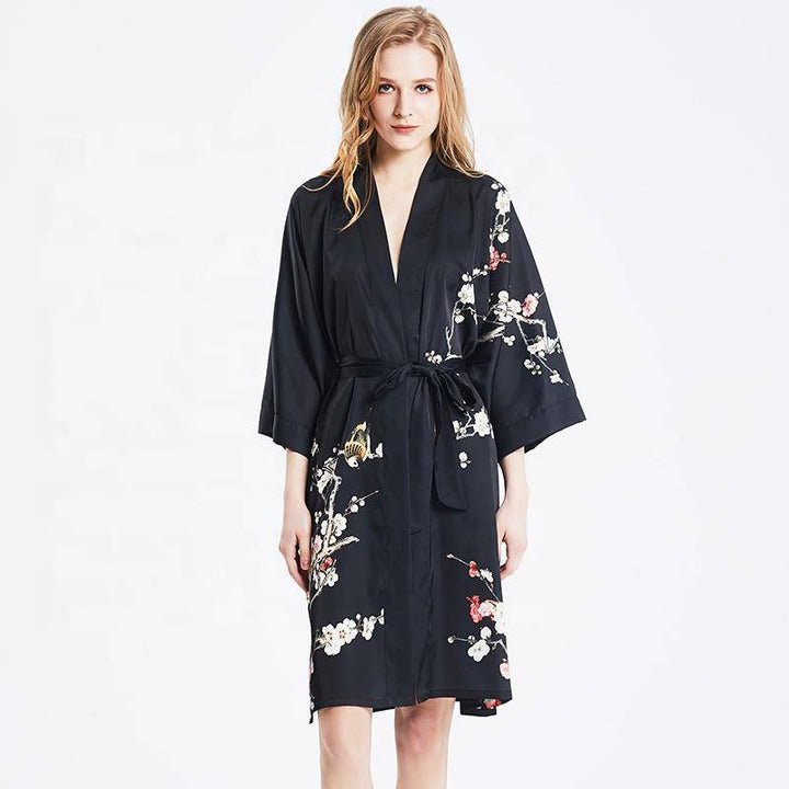 The Amara Printed Silk Kimono Robe