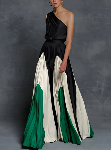 Matilda One-Shoulder Color Block Maxi Dress