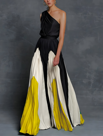 Matilda One-Shoulder Color Block Maxi Dress