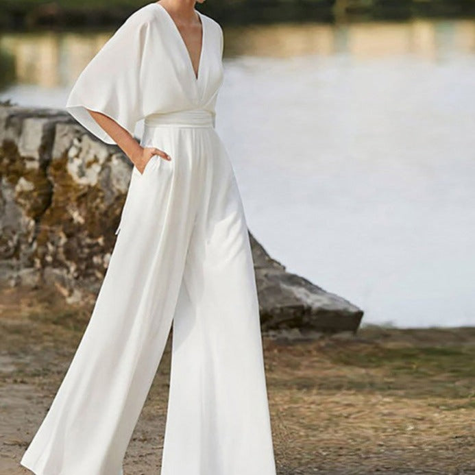 Meshy V-Neck Jumpsuit