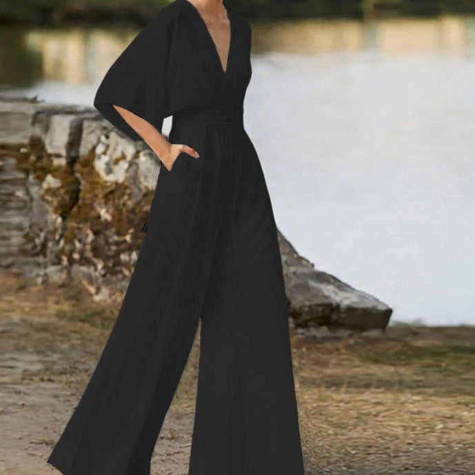 Meshy V-Neck Jumpsuit