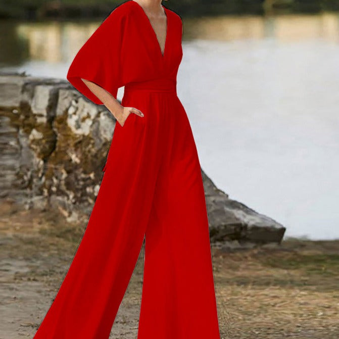 Meshy V-Neck Jumpsuit