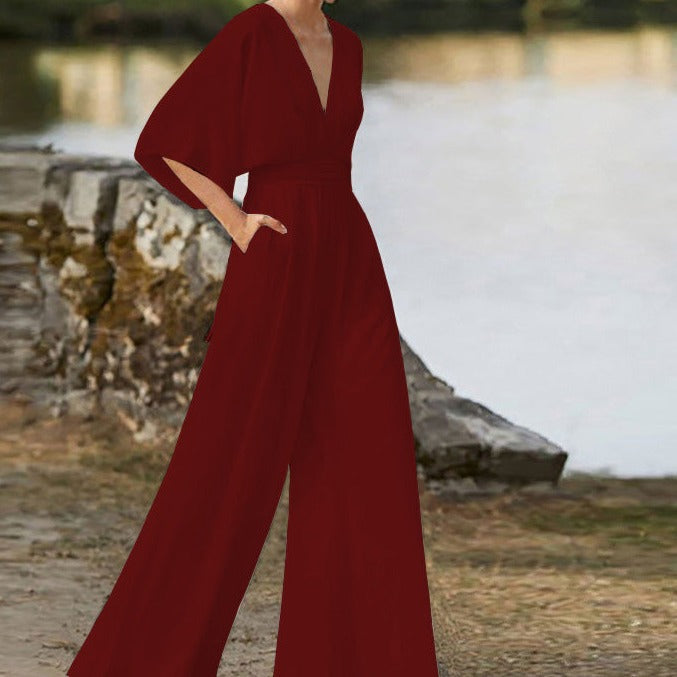 Meshy V-Neck Jumpsuit