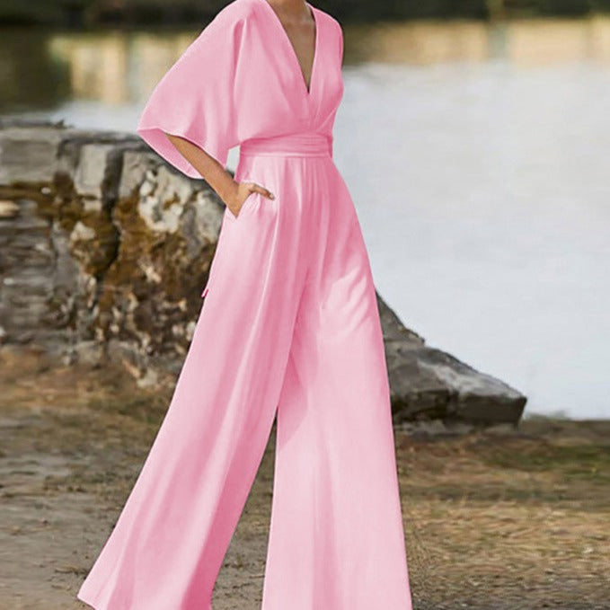 Meshy V-Neck Jumpsuit
