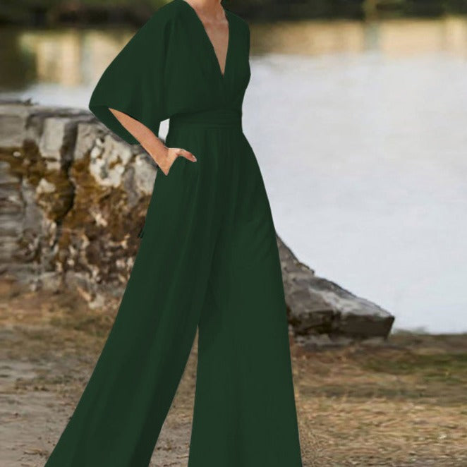 Meshy V-Neck Jumpsuit